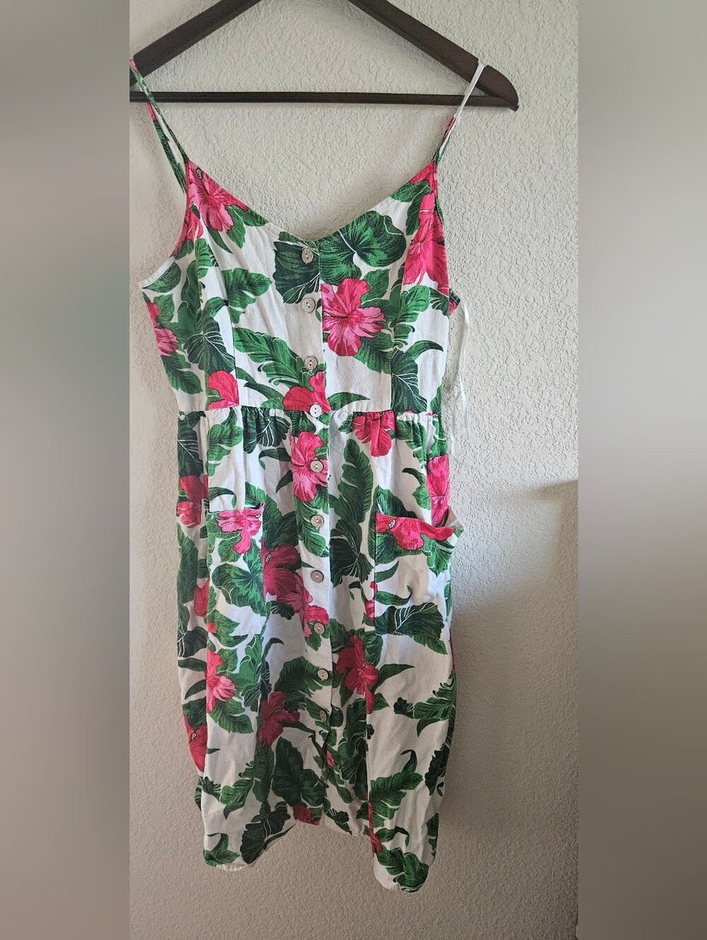 Pink & Green Tropical Button-Front Dress